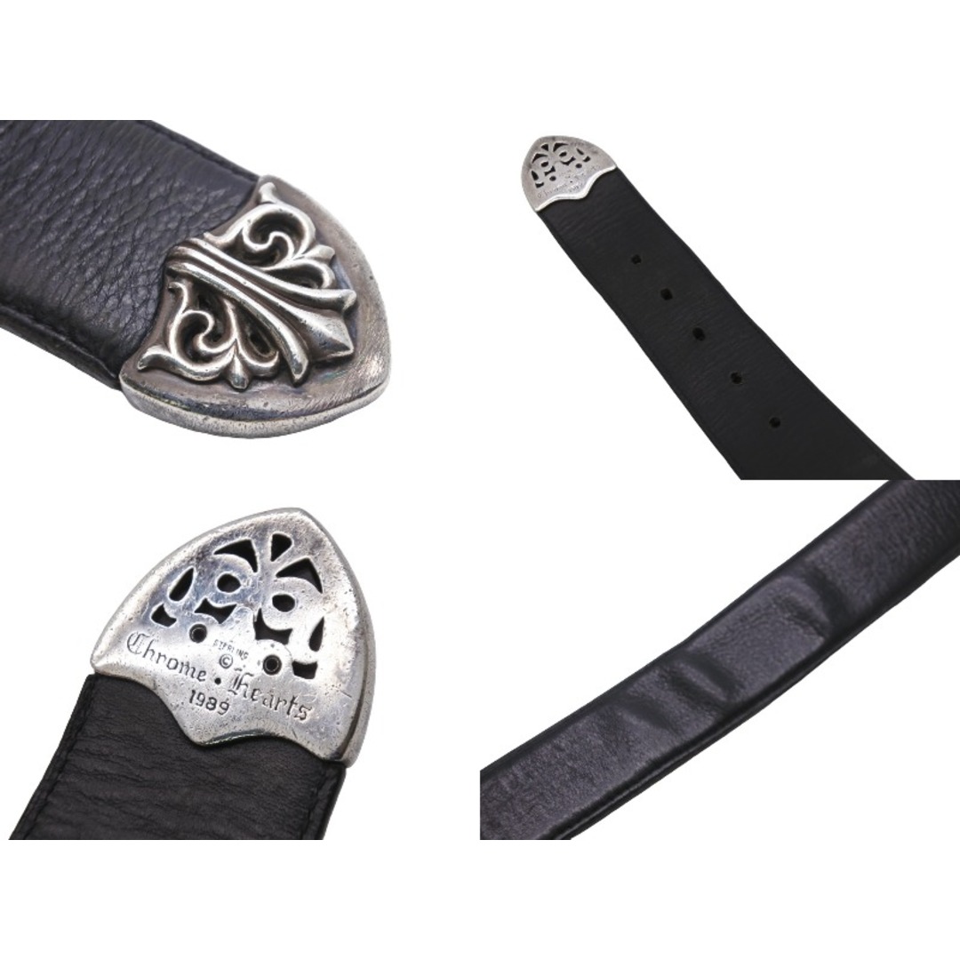 CHROME HEARTS クロムハーツ ベルト クラシック3ピースレザーベルト ブラック レザー シルバー金具 良品  55442 7