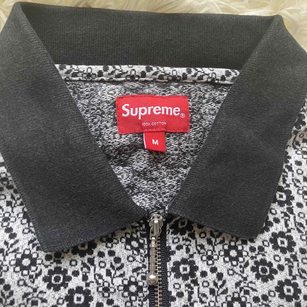 supreme シュプリーム ポロシャツ 長袖 ハーフジップ 総柄 刺繍ロゴ-