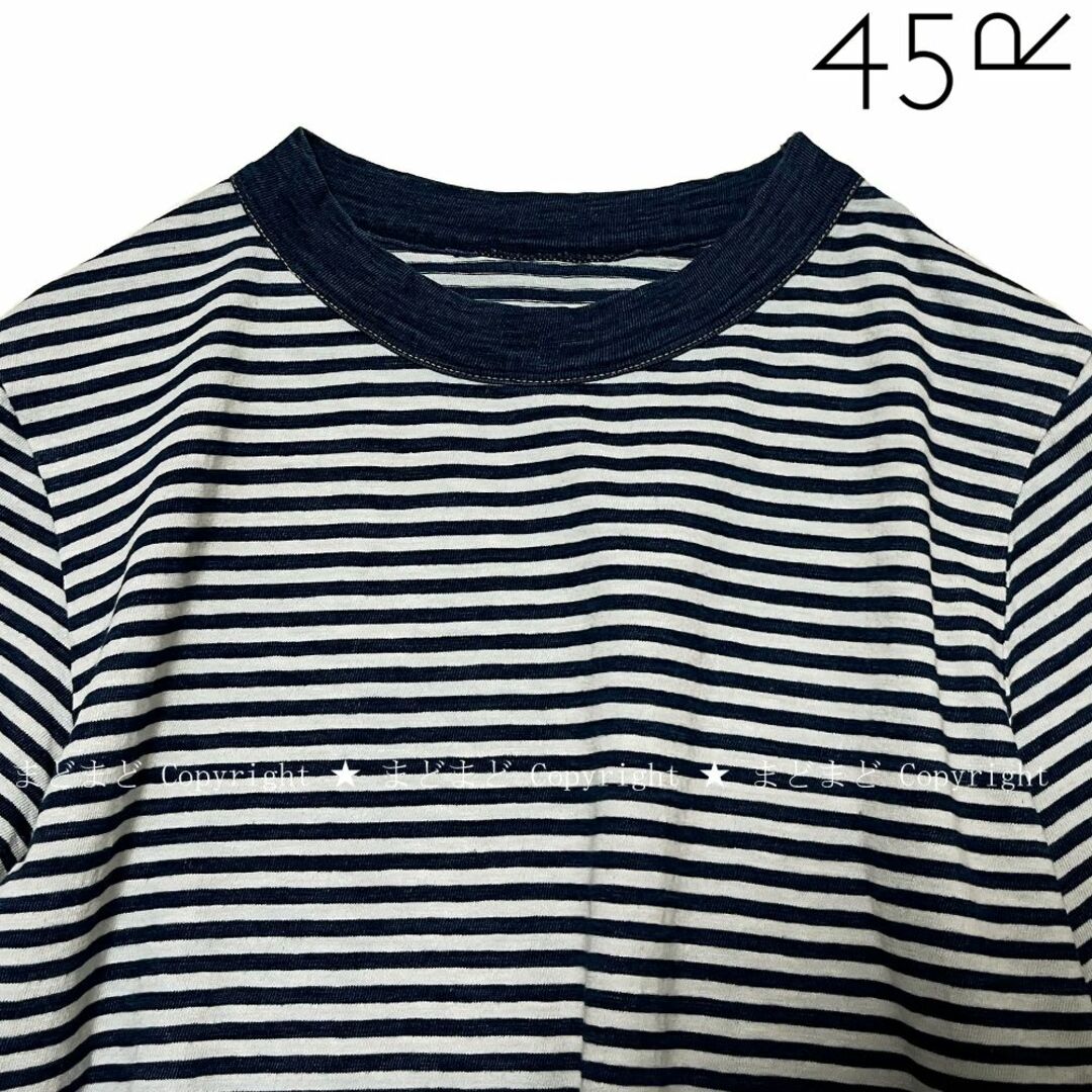 美品 45R 4545縞の45星Tシャツ 2 ボーダー インディゴ 45rpm