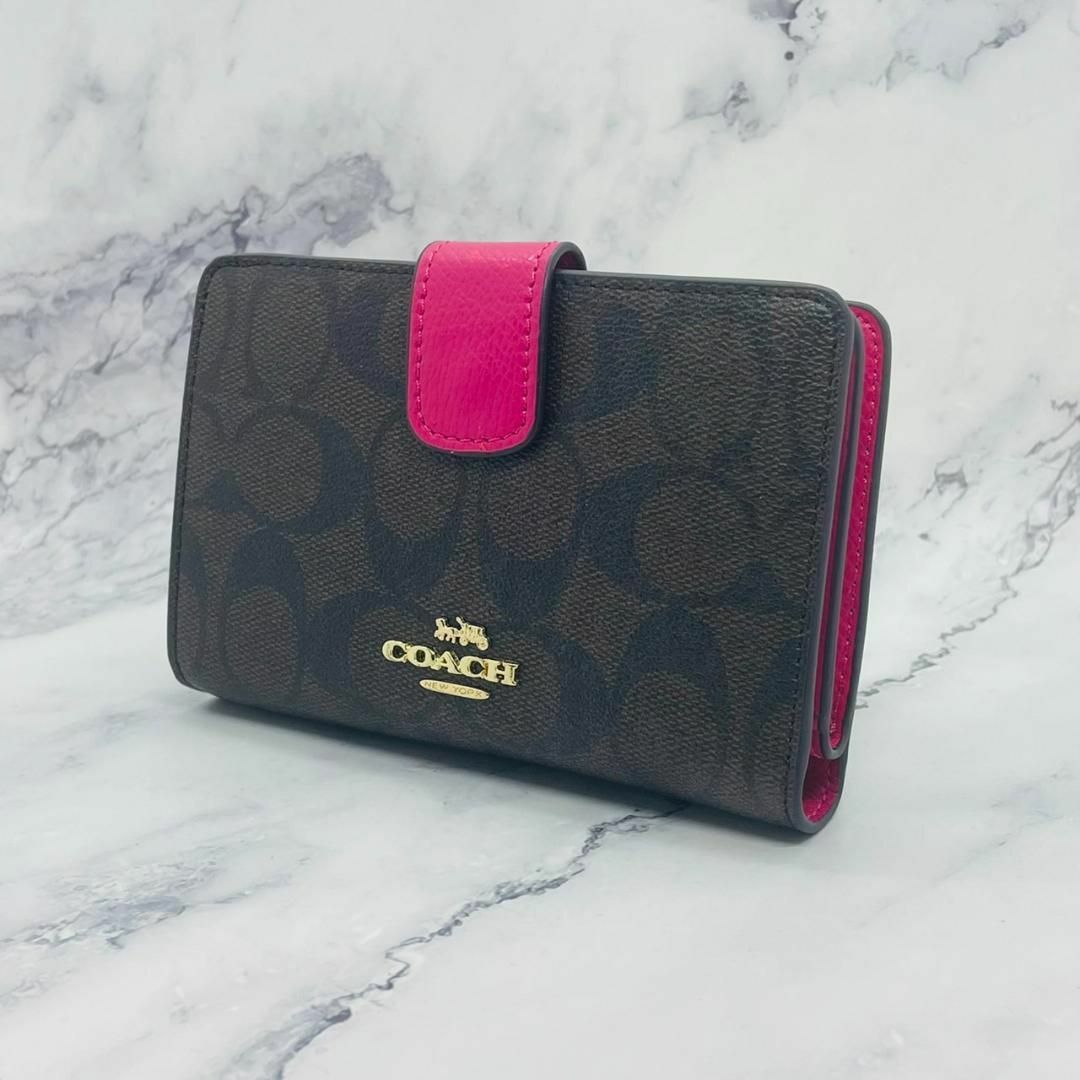 COACH - 【秋コーデ】✨ COACH 二つ折り財布 シグネチャー ダーク