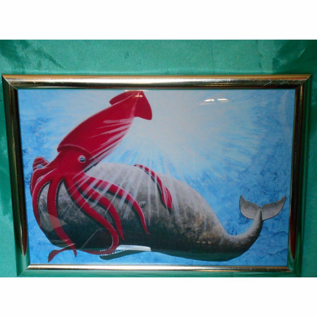 原画 ダイオウイカ対マッコウクジラ A2イラストボード