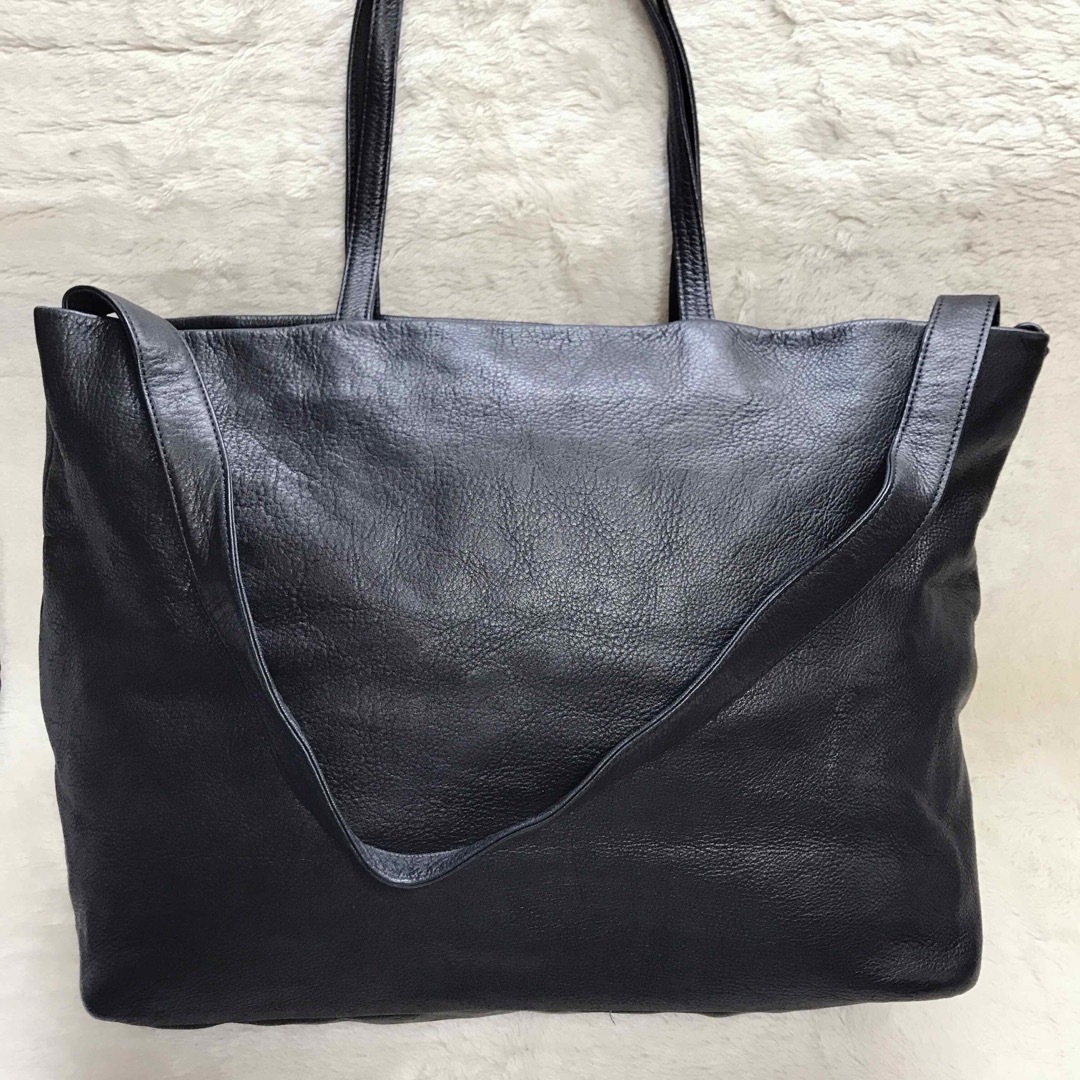 美品 大容量 Ampersand アンパサンド 2way トートバッグ 黒 本革