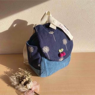 【ラスト1点】 ベビーリュック　一升餅　出産祝い　デニム　刺繍　花柄　さくらんぼ(リュックサック)