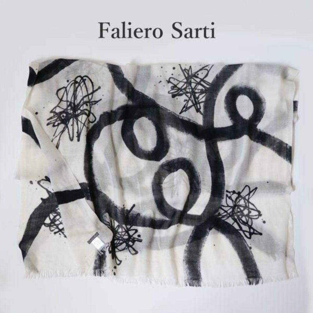 ファリエロサルティ Faliero Sarti 白地 ウール シルク ストール-