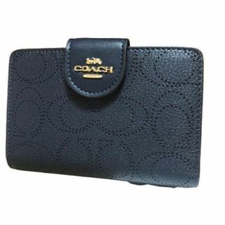 コーチ(COACH)の【匿名配送】COACH　パフォレイテッド シグネチャー二つ折り財布 ミッドナイト(財布)