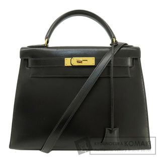 エルメス(Hermes)のHERMES ケリー28 外縫い 黒 ブラック ゴールド金具 ハンドバッグ ボックスカーフ レディース(ハンドバッグ)