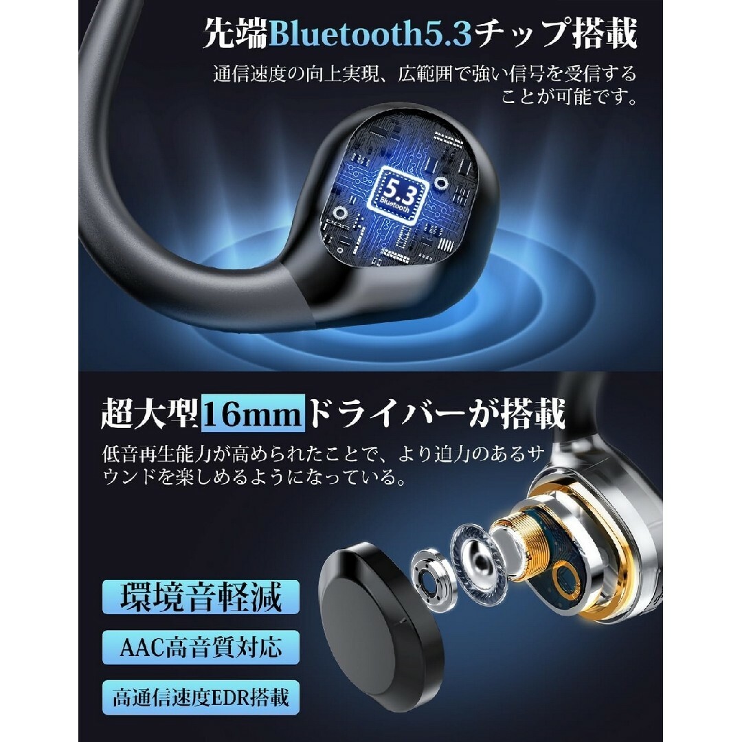 骨伝導イヤホン Bluetooth5.3　イヤホン　ワイヤレスイヤホン スマホ/家電/カメラのオーディオ機器(ヘッドフォン/イヤフォン)の商品写真