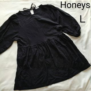 ハニーズ(HONEYS)のハニーズ　Honeys　ペプラムチュニックトップス　黒　Ｌ(チュニック)