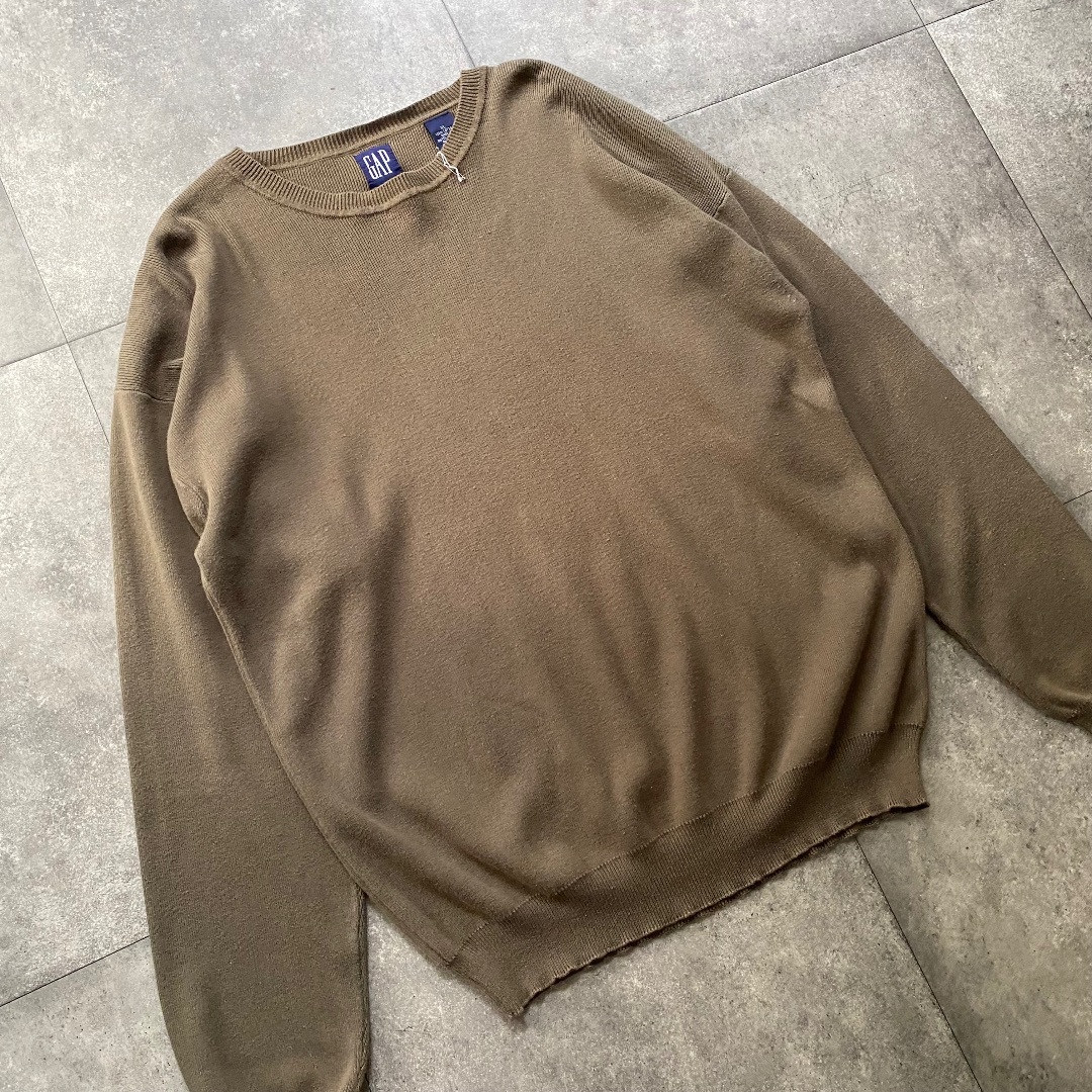 GAP(ギャップ)の90s oldGAP オールドギャップ コットンニット イギリス製 XL カーキ メンズのトップス(ニット/セーター)の商品写真