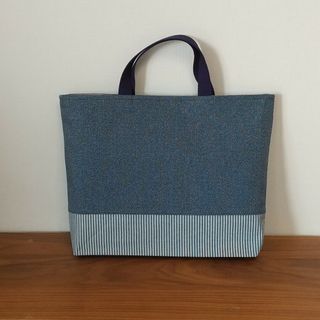 【230】レッスンバッグ デニム切替 ハンドメイド(バッグ/レッスンバッグ)