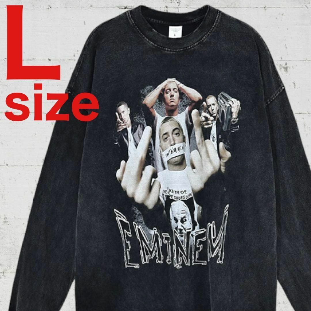 エミネム　EMINEM　WASH加工　長袖　Tシャツ　ロンT　ブラック　Lサイズ