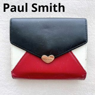 ポールスミス(Paul Smith)のポールスミス 二つ折り財布 ラブレター バイカラー がま口 レザー 赤 黒 白(財布)