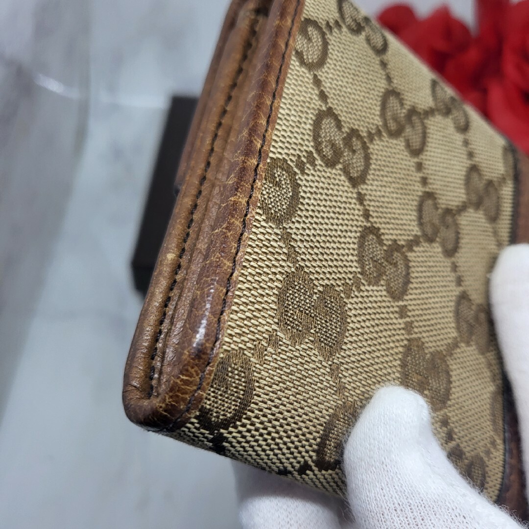 極美品】 GUCCI グッチ 金具 長財布 財布 GG キャンバス ブラウン-