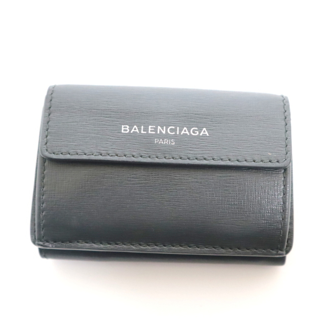 BALENCIAGA】バレンシアガ 三つ折り財布 レザー グレー×グリーン