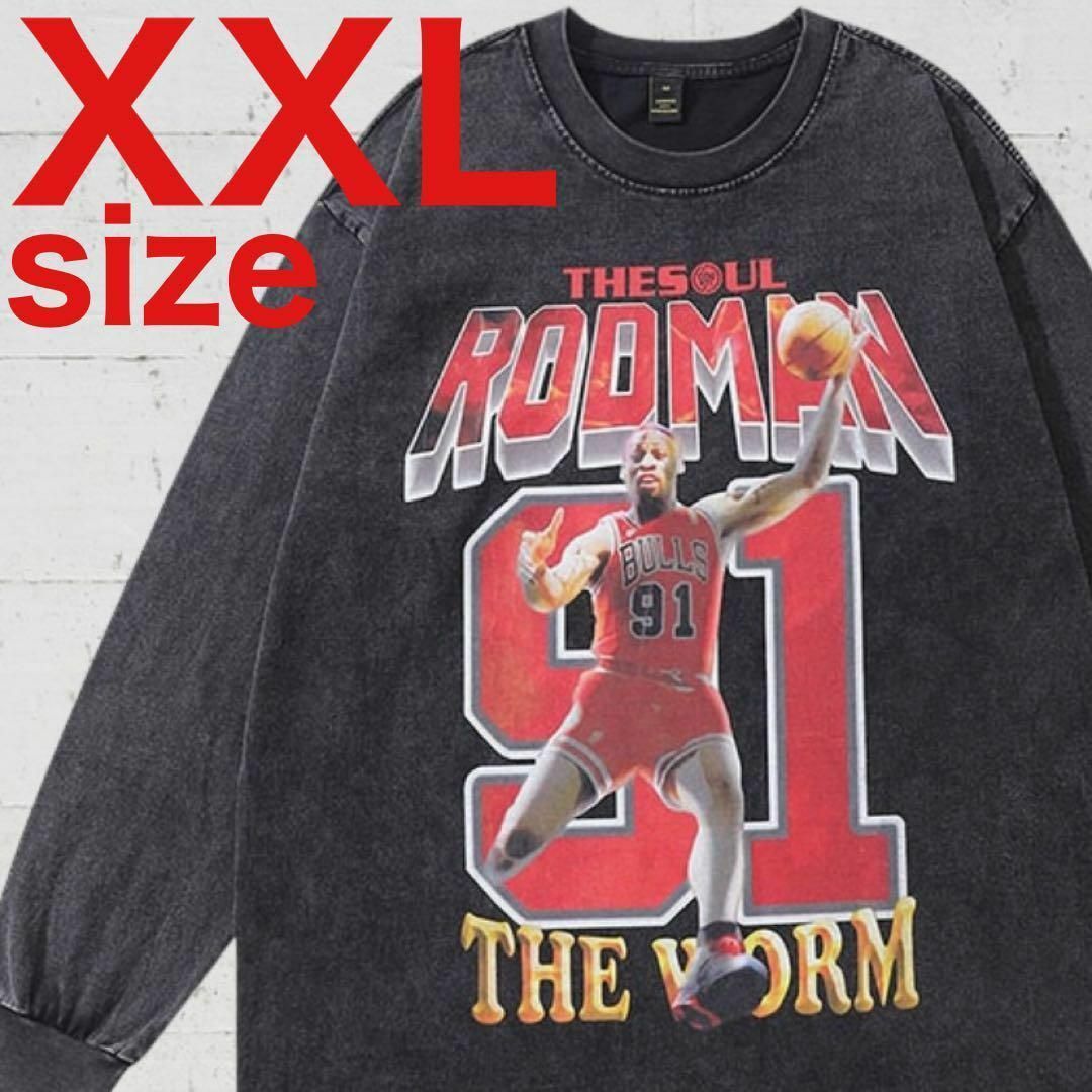 デニス・ロッドマン　91　BIGロゴ　ロングスリーブ　Tシャツ　ブラック　XXL