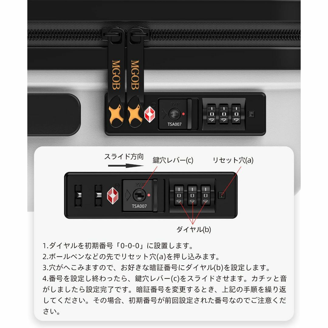 【色: ホワイト】[MGOB] キャリーケース スーツケース 機内持ち込み Sサ