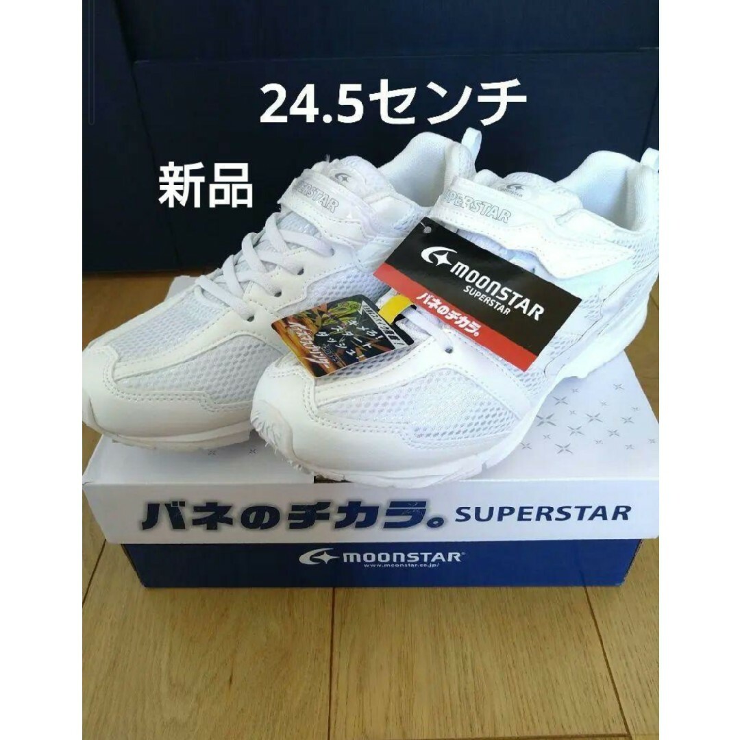 SUPERSTAR(スーパースター)のバネのチカラ　ムーンスター　SUPERSTAR　24.5cm　通学　白スニーカー キッズ/ベビー/マタニティのキッズ靴/シューズ(15cm~)(スニーカー)の商品写真