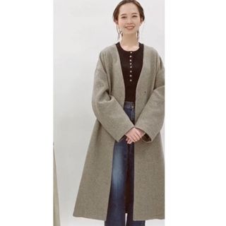 chere iena シルク混 ノーカラー ロング コート シエールイエナ 38-