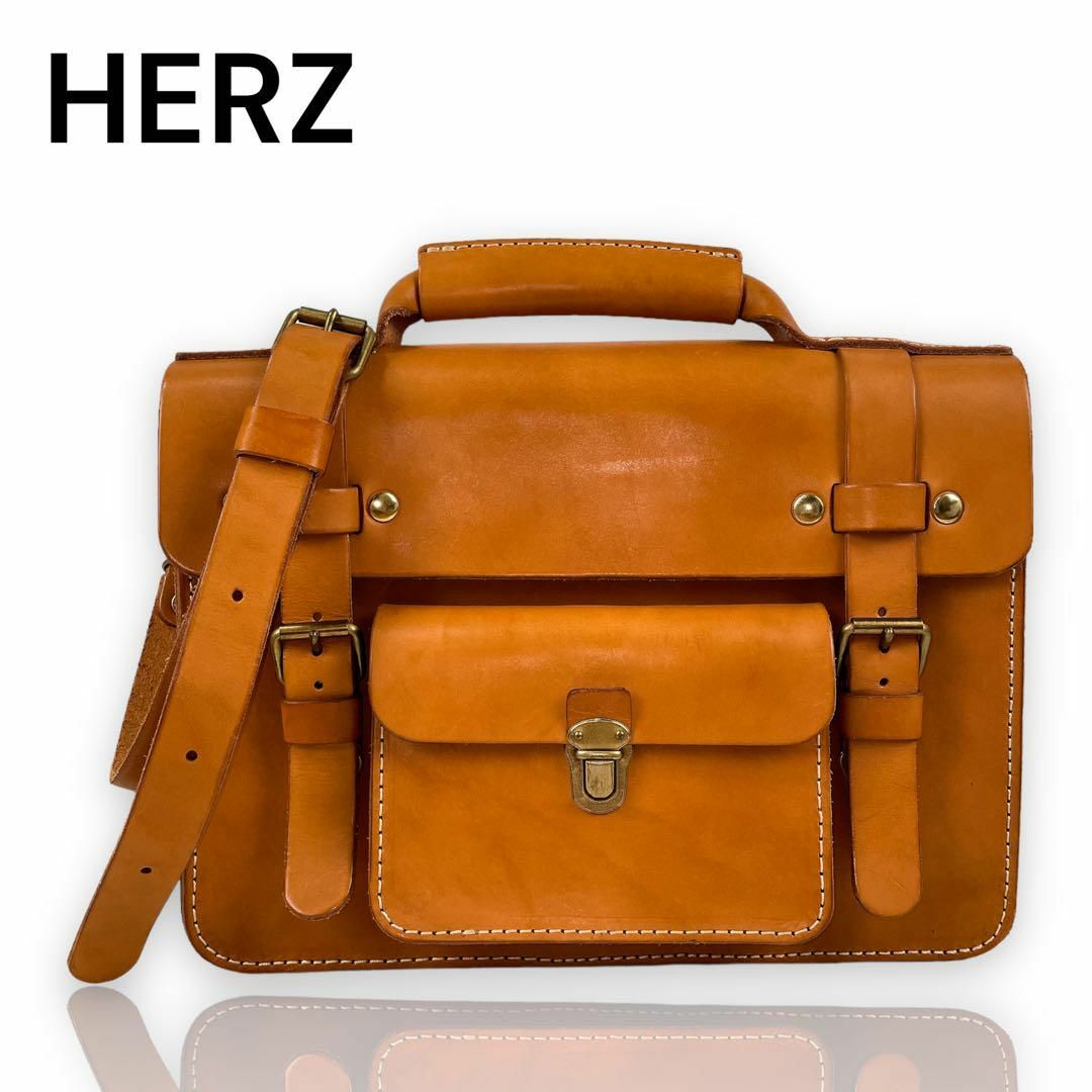 HERZ - HERZ ヘルツ 学生鞄風 ビジネスバッグ レザー キャメル BC-16