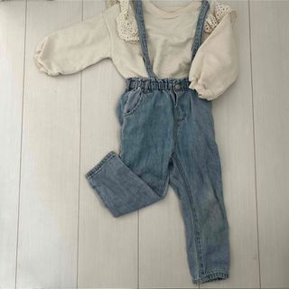 ザラキッズ(ZARA KIDS)の【ZARA】サスペンダー付♡デニムパンツ/2-3yrs/女の子(パンツ/スパッツ)