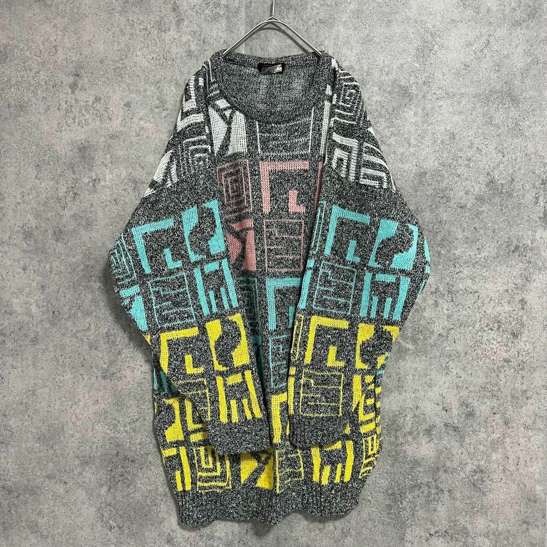 90s vintage 総柄ニット アクリル メンズL 個性派 奇抜