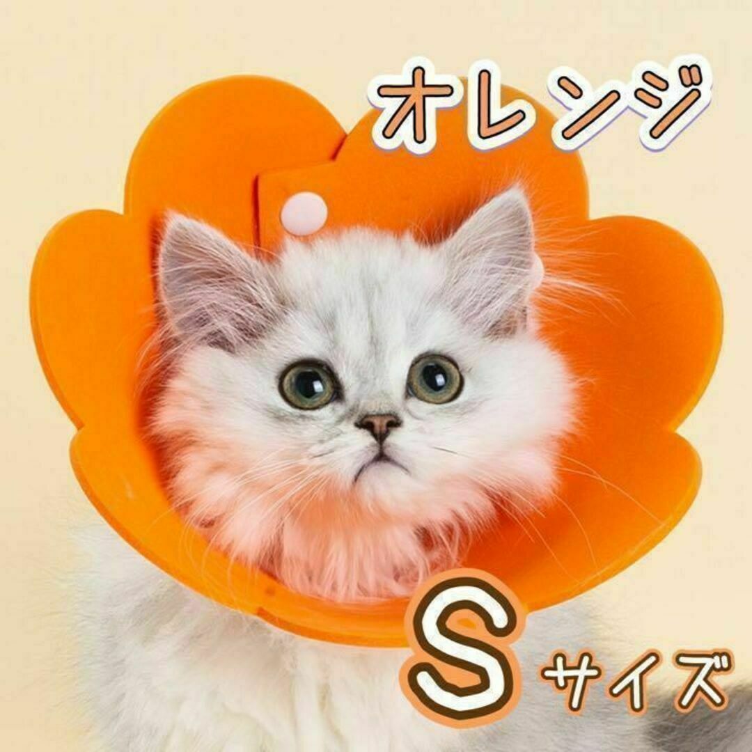 S エリザベスカラー　オレンジ　橙色　防水　花　猫　犬 その他のペット用品(猫)の商品写真