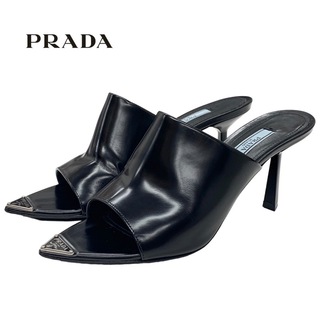 プラダ(PRADA)のプラダ PRADA サンダル ミュール 靴 シューズ ロゴプレート レザー ブラック 黒(サンダル)