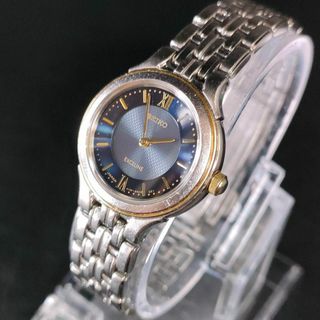 セイコー(SEIKO)の美品【稼働品】SEIKO　セイコーエクセリーヌ　ネイビー　シルバー　クォーツ(腕時計)