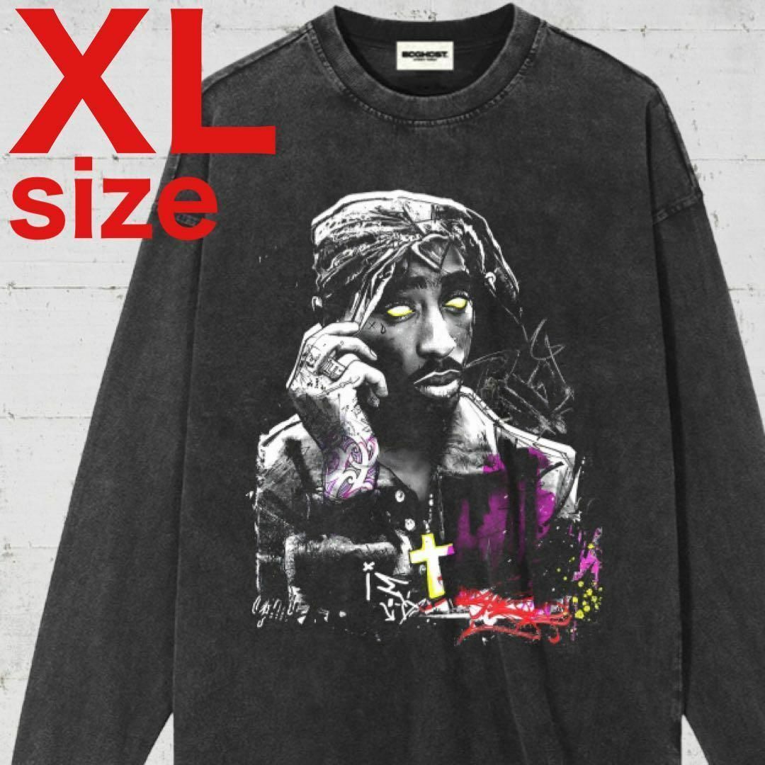 2PAC　TUPAC　アート　ラップ　ロングスリーブ　Tシャツ　ブラック　XL