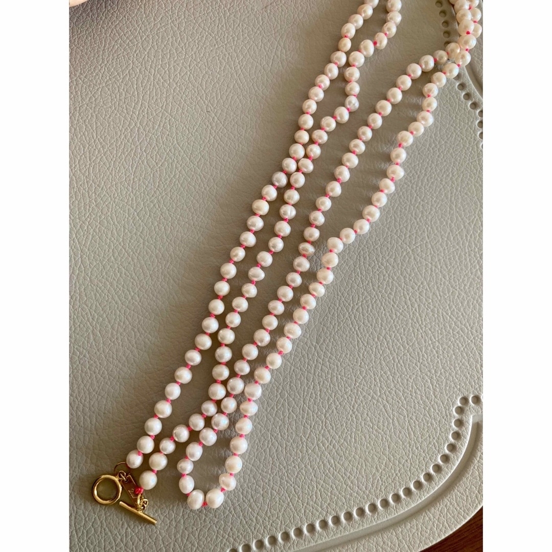 淡水パールピンク糸ネックレス（110cm）