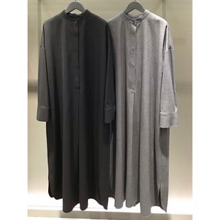 theory luxe セオリーリュクス ワンピース シャツワンピース カーキ 38(M) ロング ノーカラー ストレッチ リネン レーヨン 麻 23春夏 おしゃれ シンプル 無地 きれいめ 大人女子 ブランド 上品 ベーシック オフィスカジュアル 【レディース】【美品】