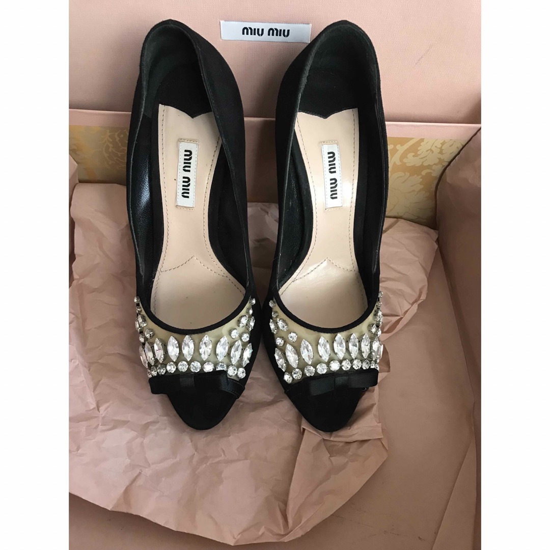 miumiu - 美品 ミュウミュウ ビジュー付き オープントゥ パンプス