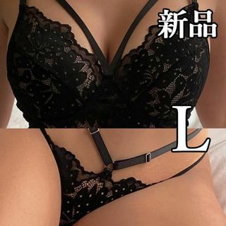 【最終値下げ！新品未使用】レディース下着 セクシー ビキニ 黒 L(ブラ&ショーツセット)