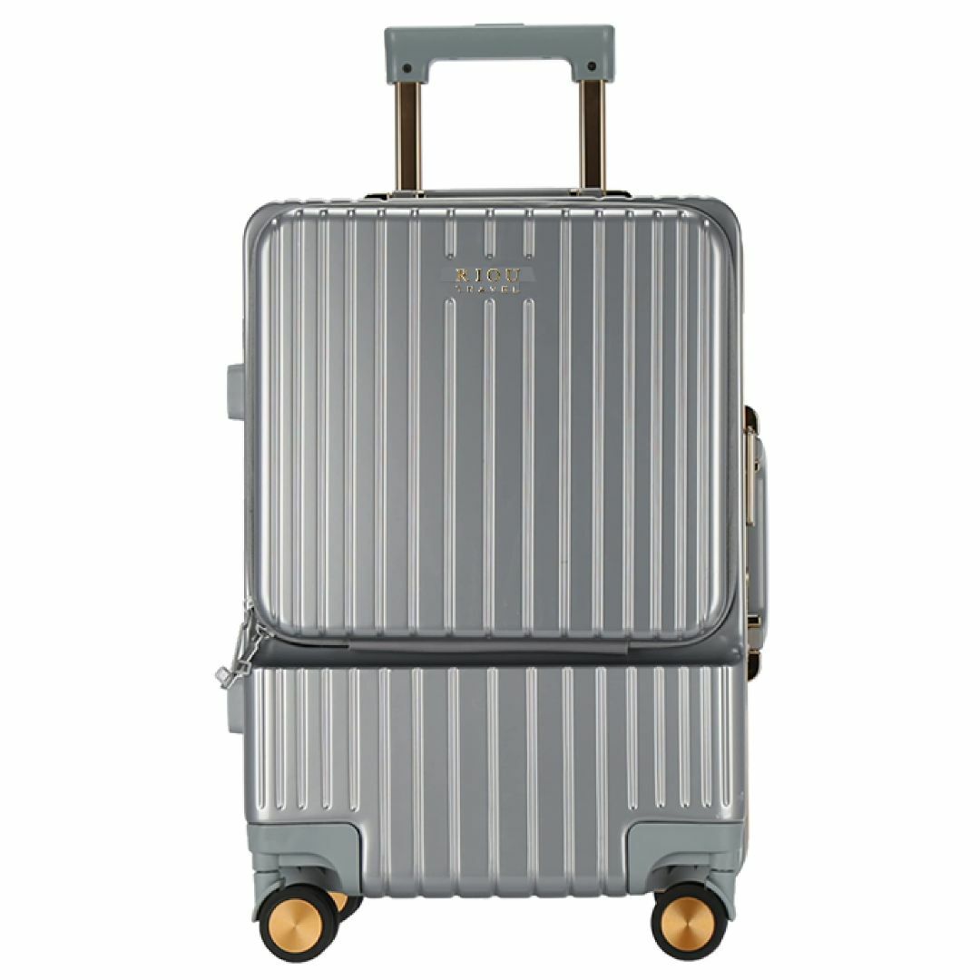【色: グレー】【RIOU】スーツケース フロントオープン 機内持込 アルミフレ