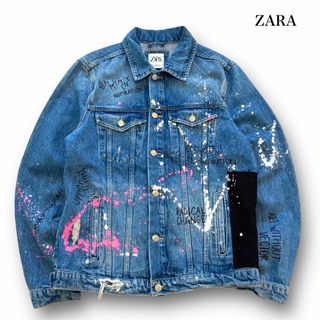 ZARA デニムジャケット/ボア ペイント/メンズ / オーバーサイズ XL - G