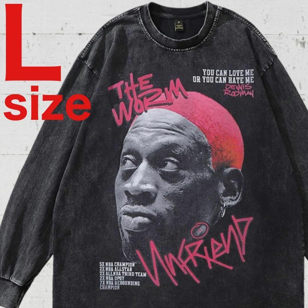 Dennis Rodman　PINK　オーバーサイズ　長袖Tシャツ　ブラック　L