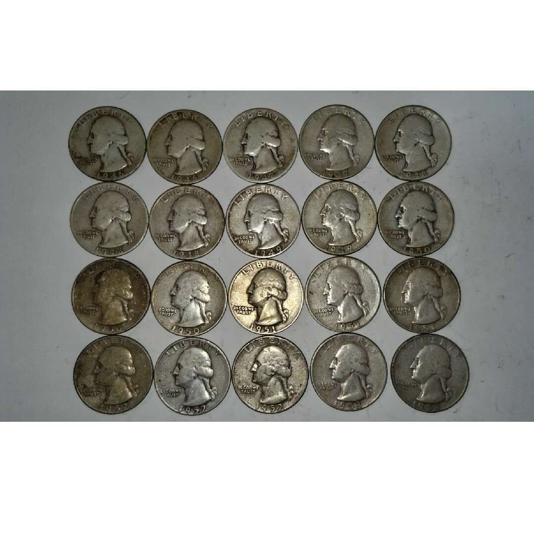 エンタメ/ホビー1946年から1953年ワシントン25セント銀貨20枚