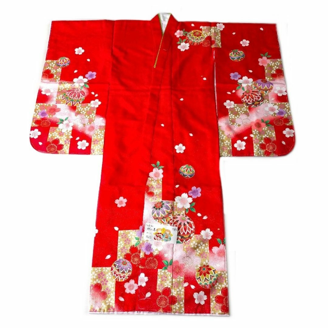 七五三 753 着物 七歳 四つ身着物 赤色地友禅柄 新品 k4126の通販 by