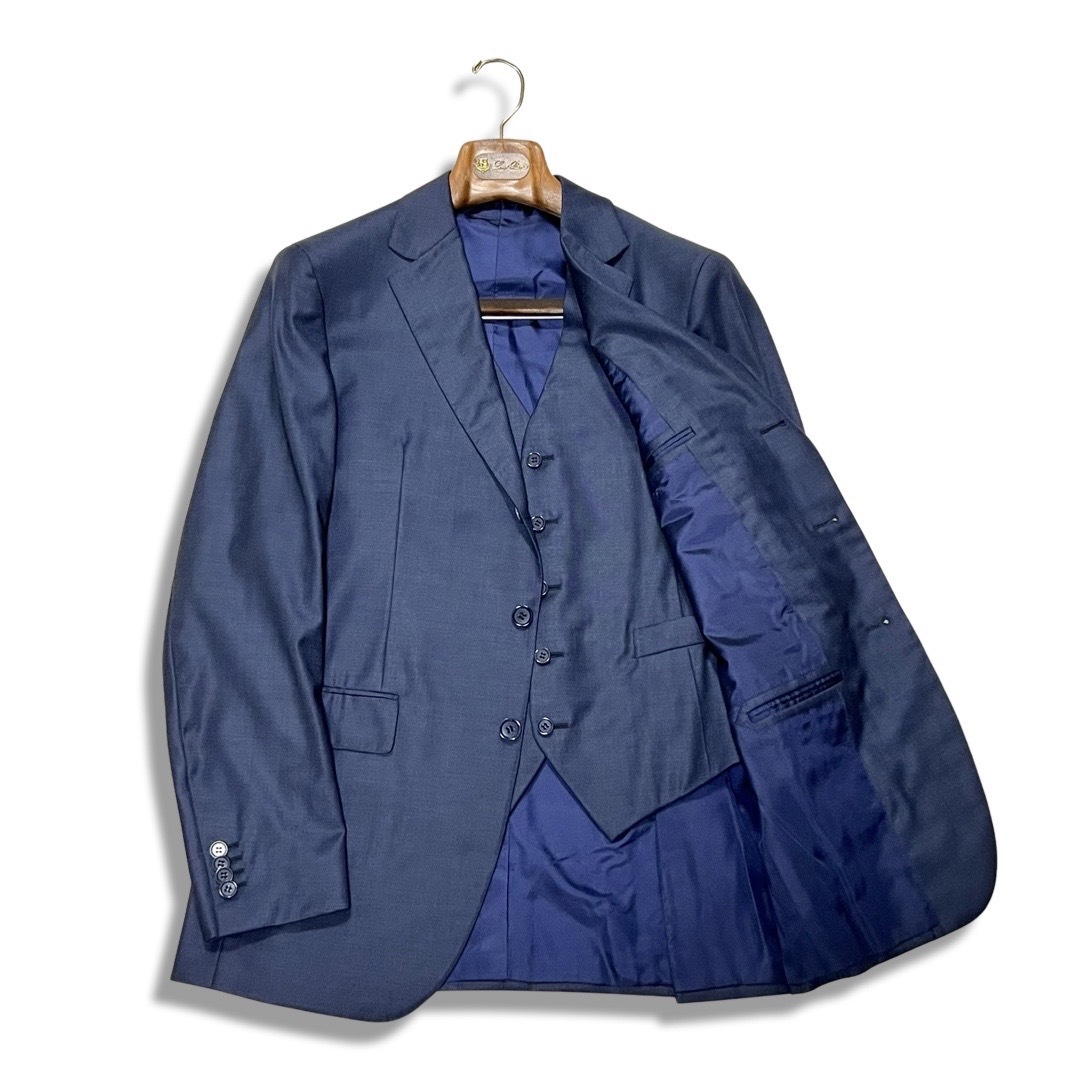 Loro Piana ロロ ピアーナ ビスポーク 正規品 シングル 3B ウール スリーピース スーツ 無地 ネイビー メンズ イタリア製 WISH  Super 170