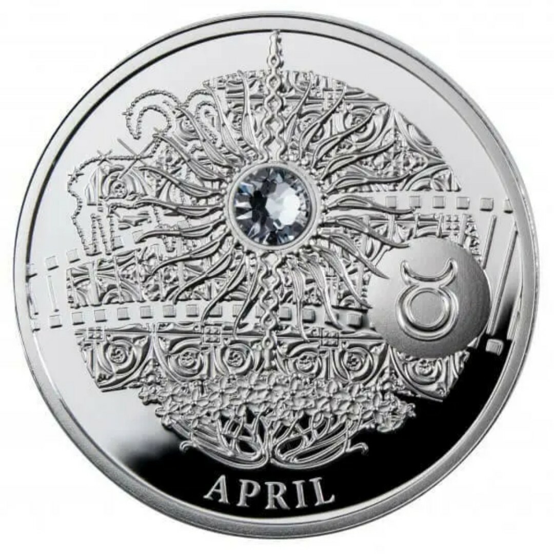 アニバーサリー・クリスタルコイン (4月) シルバープルーフ スワロフスキーシルバープルーフ