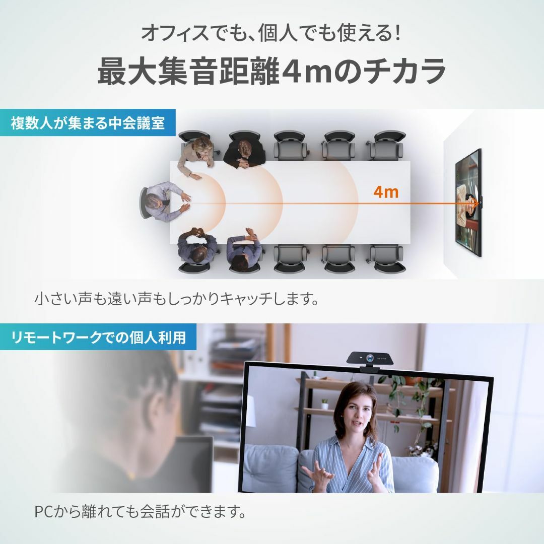 MAXHUB 4K Webカメラ (集音4ｍの高性能マイク内蔵) [3年] ノイ