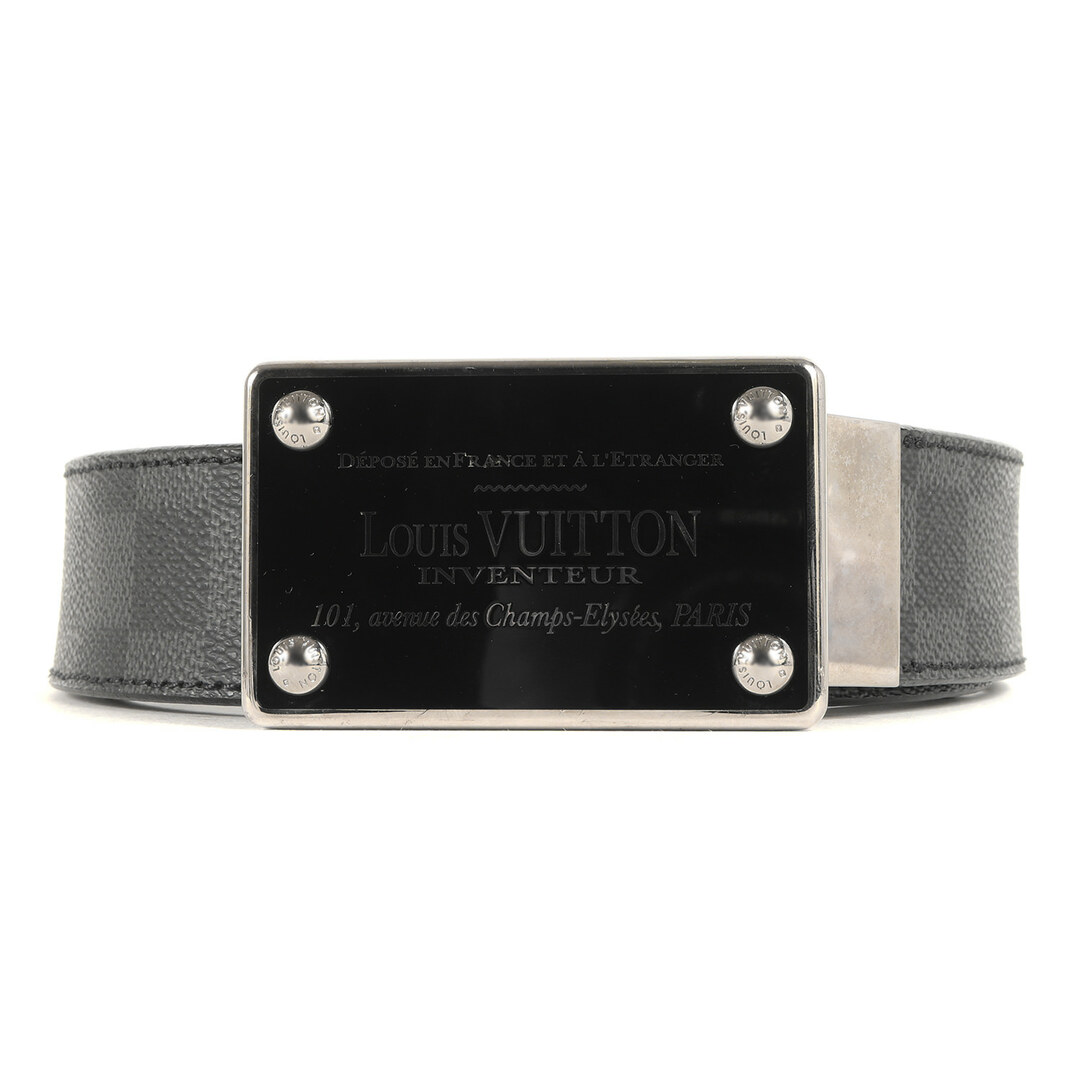 LOUIS VUITTON(ルイヴィトン)のLOUIS VUITTON ルイヴィトン ダミエ グラフィット サンチュール・アヴァントゥール 35MM M9632 レザー ベルト ロゴバックル ブラック 黒 85(34) スペイン製 ブランド【メンズ】【中古】 メンズのファッション小物(ベルト)の商品写真