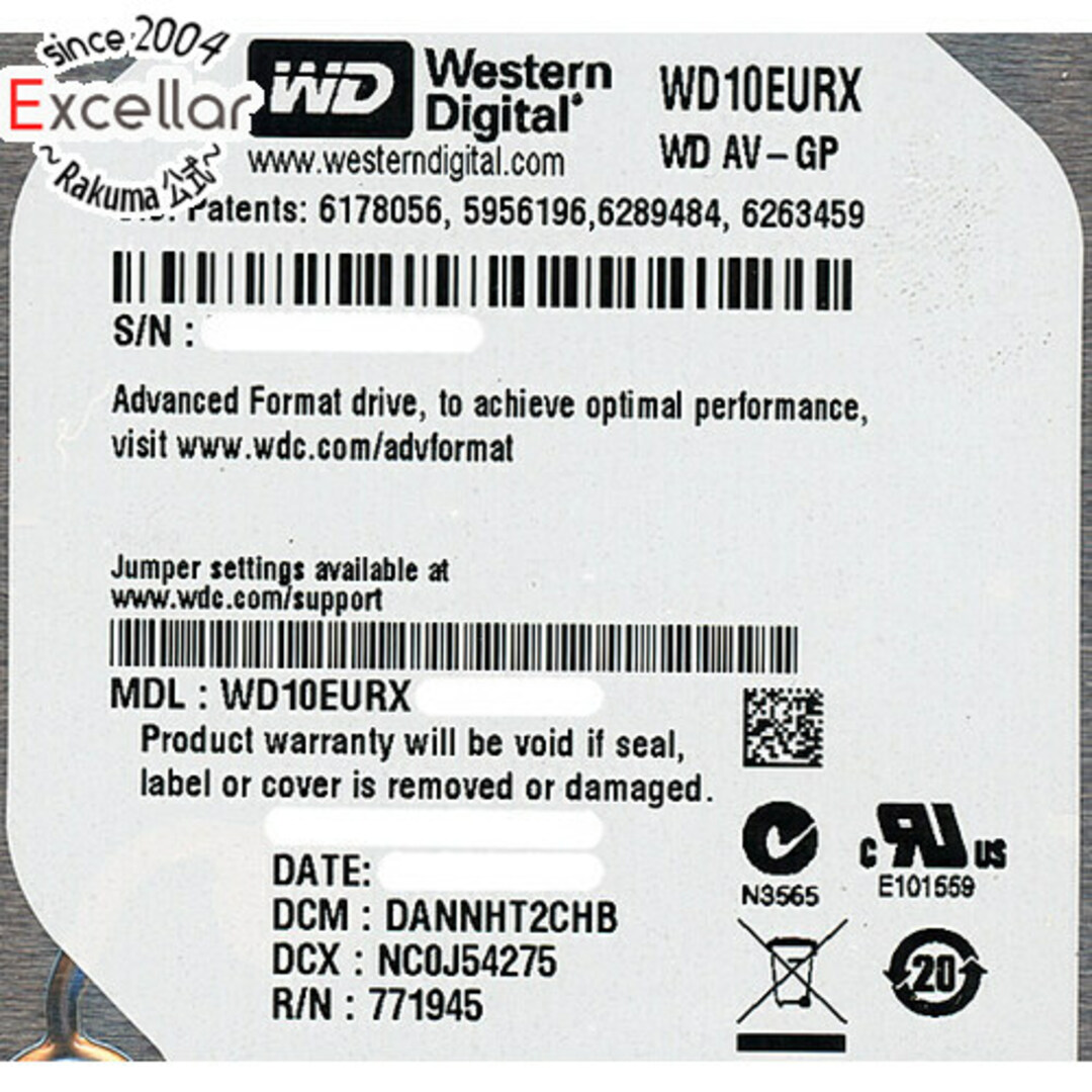 Western Digital製HDD　WD10EURX　1TB SATA600　0～100時間以内