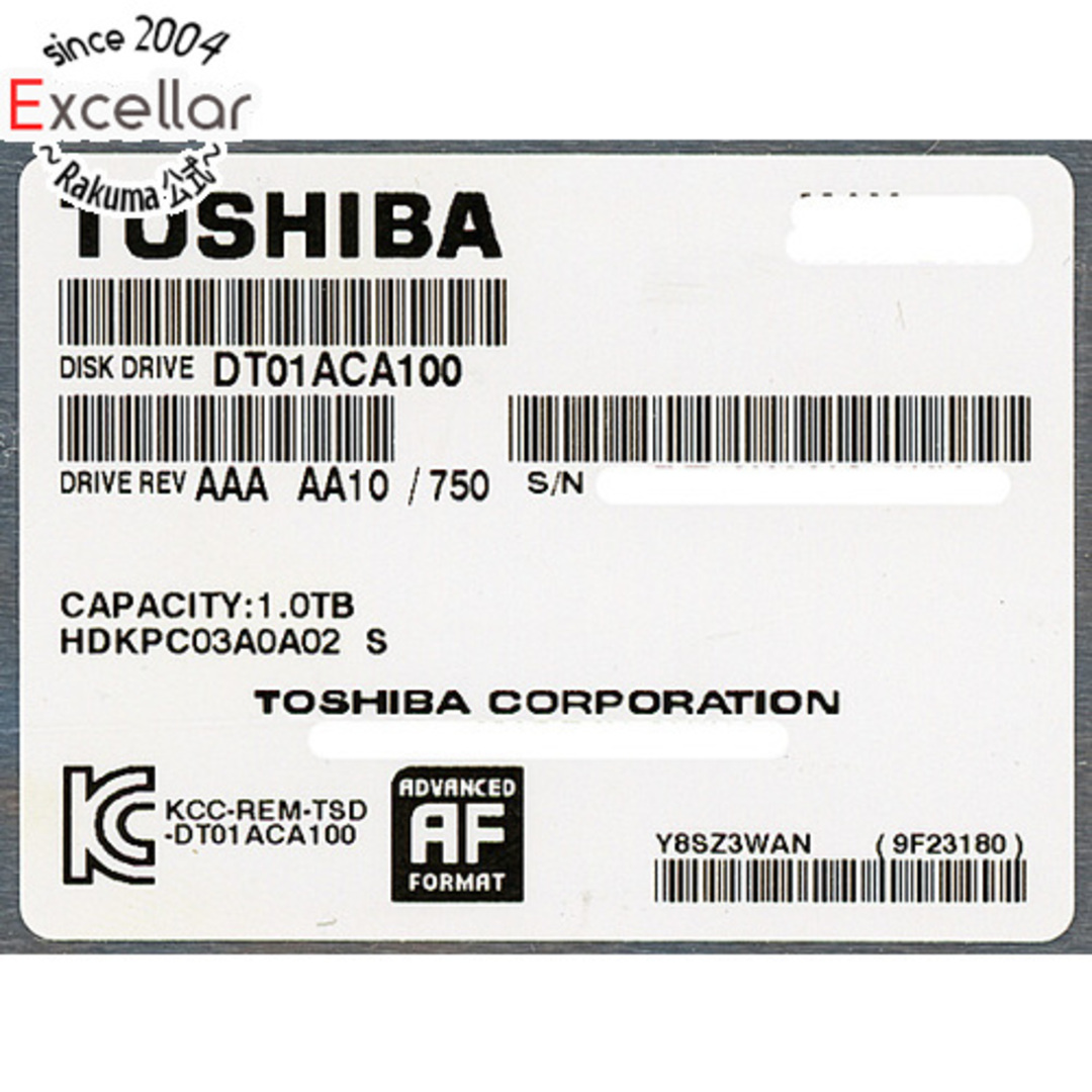 TOSHIBA製HDD　DT01ACA100　1TB SATA600 7200　0～100時間以内