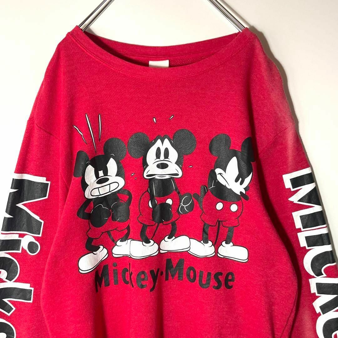 Disney(ディズニー)のUSA古着　ディズニー　ミッキーマウス　スウェット　赤　ユルダボ レディースのトップス(トレーナー/スウェット)の商品写真