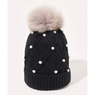 ザラ(ZARA)のフェイクパール ニット帽 ニット 帽子 インポート 防寒 暖かニット帽(ニット帽/ビーニー)