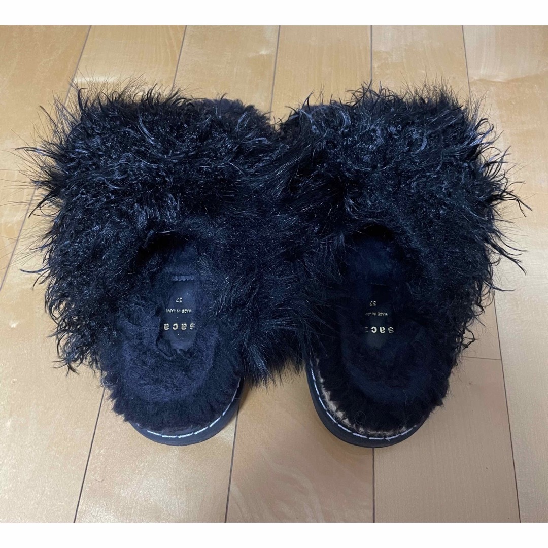 Sacai ファーサンダル ブラック 37
