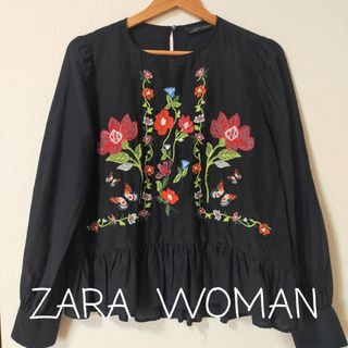 ザラ(ZARA)の【ZARA WOMAN】ブラウス　サイズS　ペプラム　刺繍　花柄　シルク混(シャツ/ブラウス(長袖/七分))