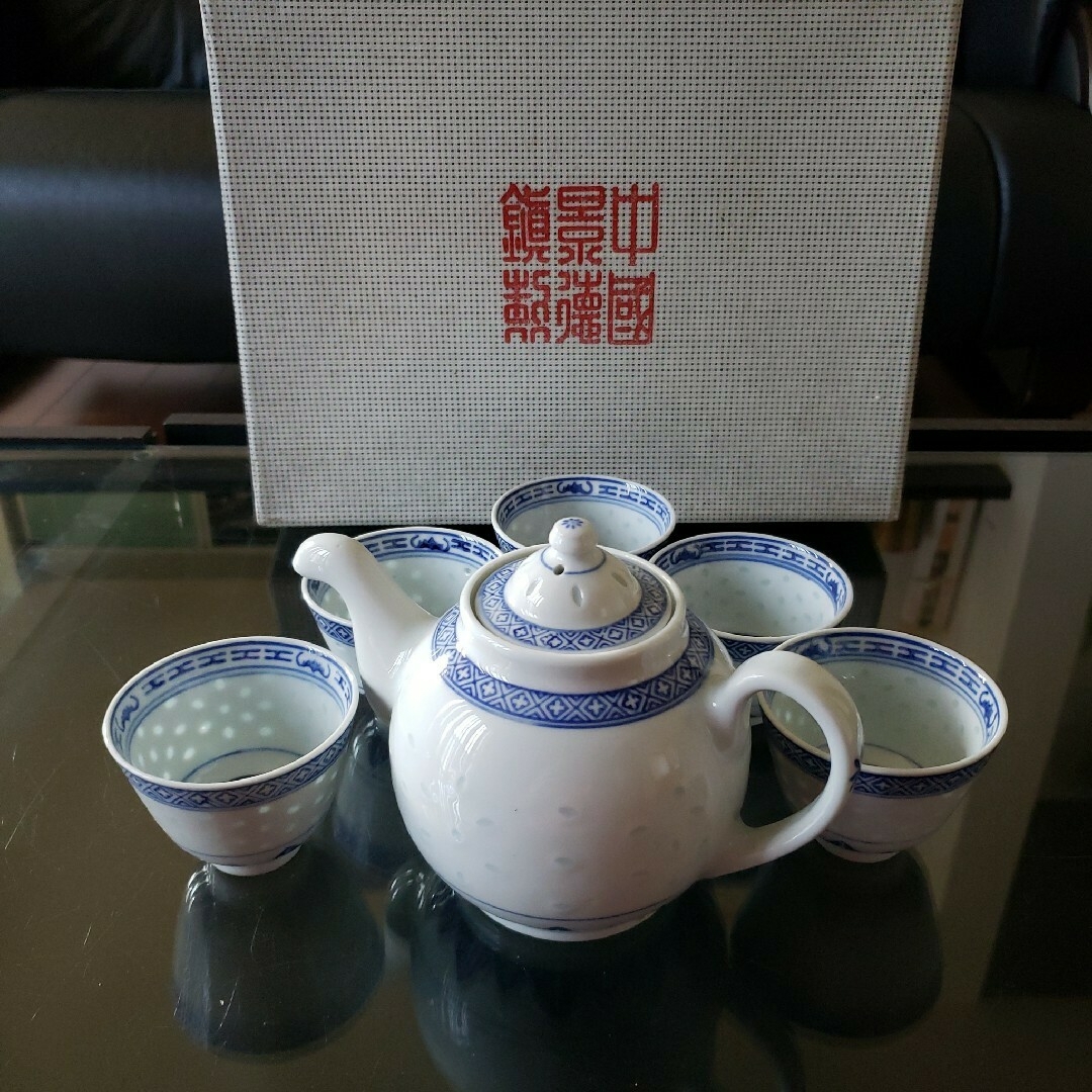 中国景徳鎮　茶器揃　急須湯呑セット　箱入り未使用品