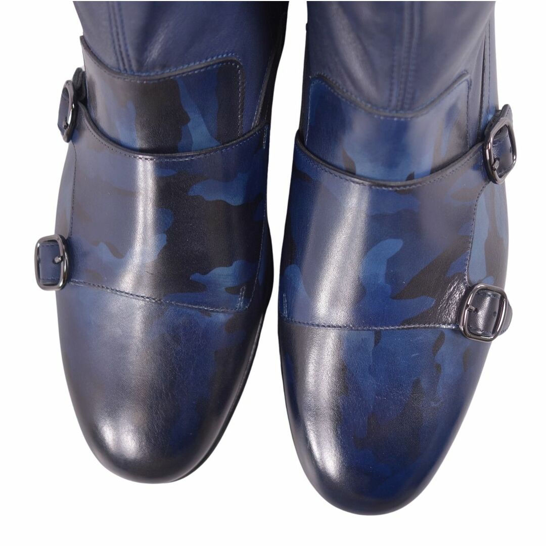 Santoni(サントーニ)の未使用 サントーニ Santoni ブーツ アンクルブーツ ダブルモンクストラップ 迷彩柄 カーフレザー シューズ メンズ 6.5(25.5cm相当) ネイビー メンズの靴/シューズ(ブーツ)の商品写真
